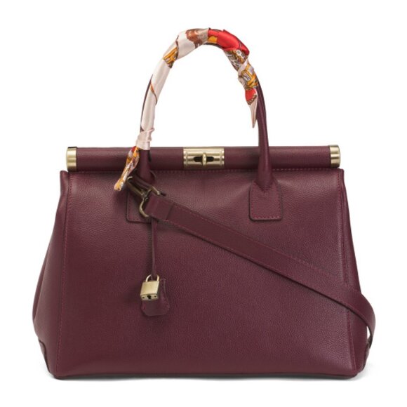 Viola Castellani Handbags - VIOLA CASTELLANI Made In Italy Leather Metal Top Frame Satchel With Scarf Handle